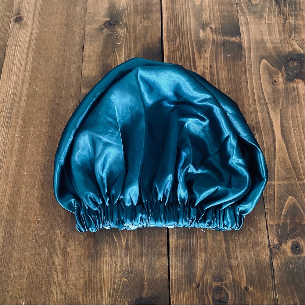 Teal blue silky sleep cap